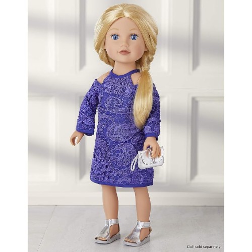 18-Inch-Doll-Fashion-Outfit-Set-Dark-Blue-Lace-Dress-with-Shoes-and-Purse